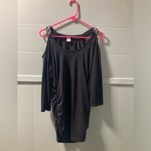 Venus Black Cold Shoulder Tunic Top with Studded Straps
